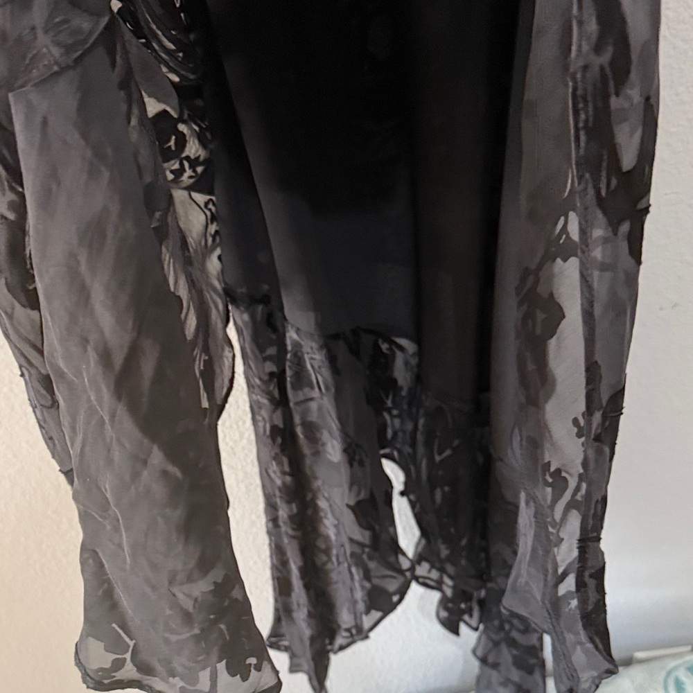 Vintage Adrianna Papell silk burnout Elegant Black Asymmetrical Dress flutter - Picture 10 of 13